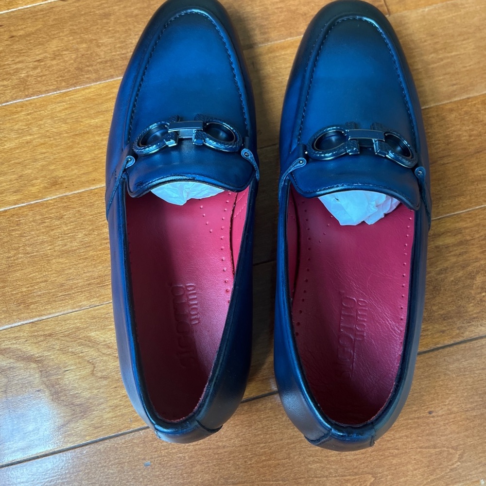 NWB Sigotto Uomo Men's Slip On Blue Leather Dress Shoes Style 3723 - Picture 4 of 11